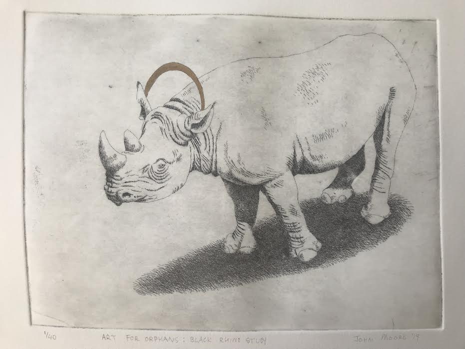 Art for Orphans: Black Rhino Study, Etching with Gold Pigment
